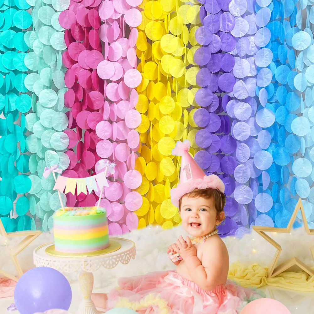 256Ft Ombre Unicorn Tissue Paper Streamer Pastel Big Circle Dots Hanging Garland Backdrop Polka Dot Bunting Banner for Macaron Birthday Wedding Bachelorette Engagement Bridal Baby Shower Party Decor - Image 5