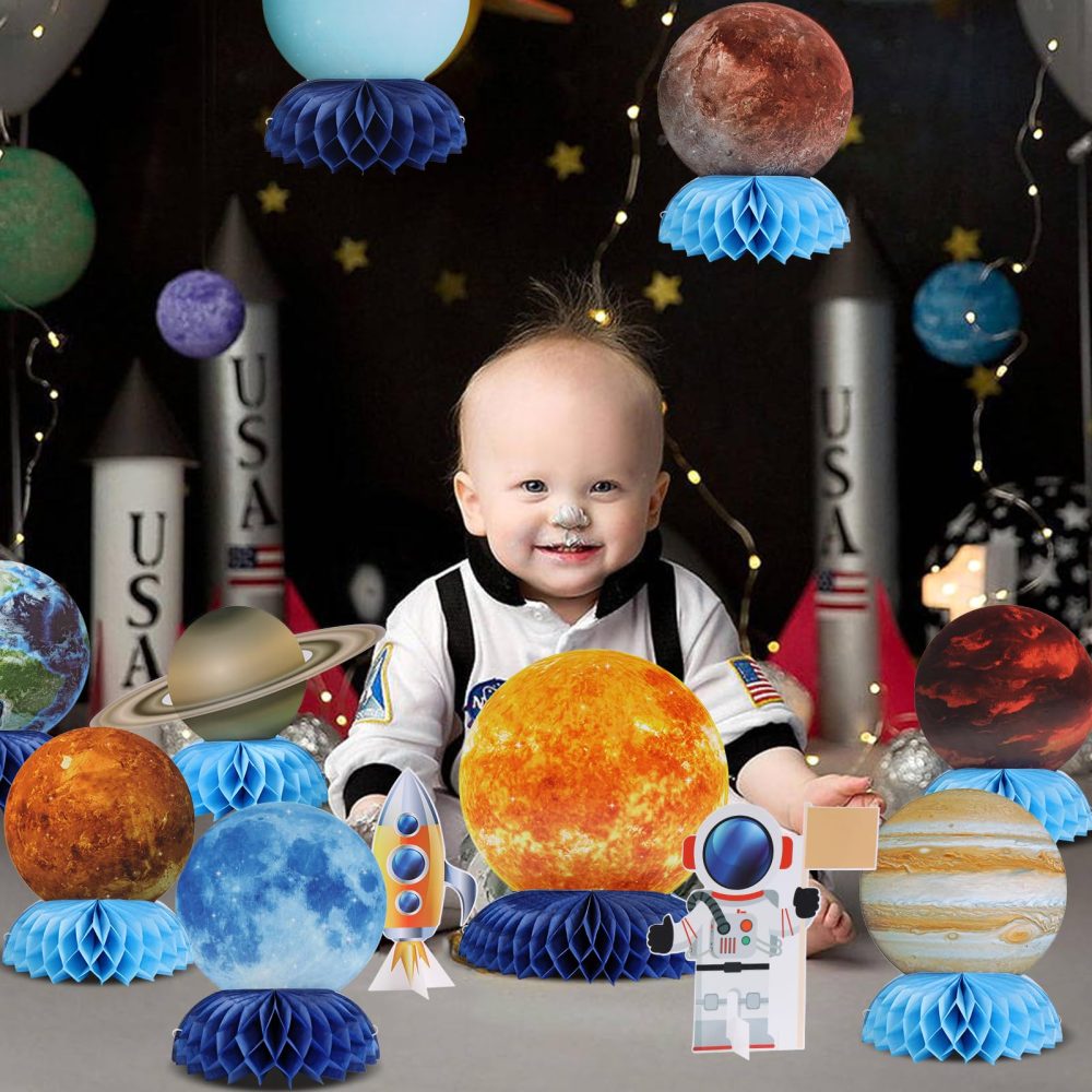 SUNBEAUTY 12 PCS Solar System Theme Honeycomb Centerpieces for Table Topper Outer Space Party Supplies Space Themed Party Decorations Space Birthday Decorations Galaxy Party Decorations - Image 2