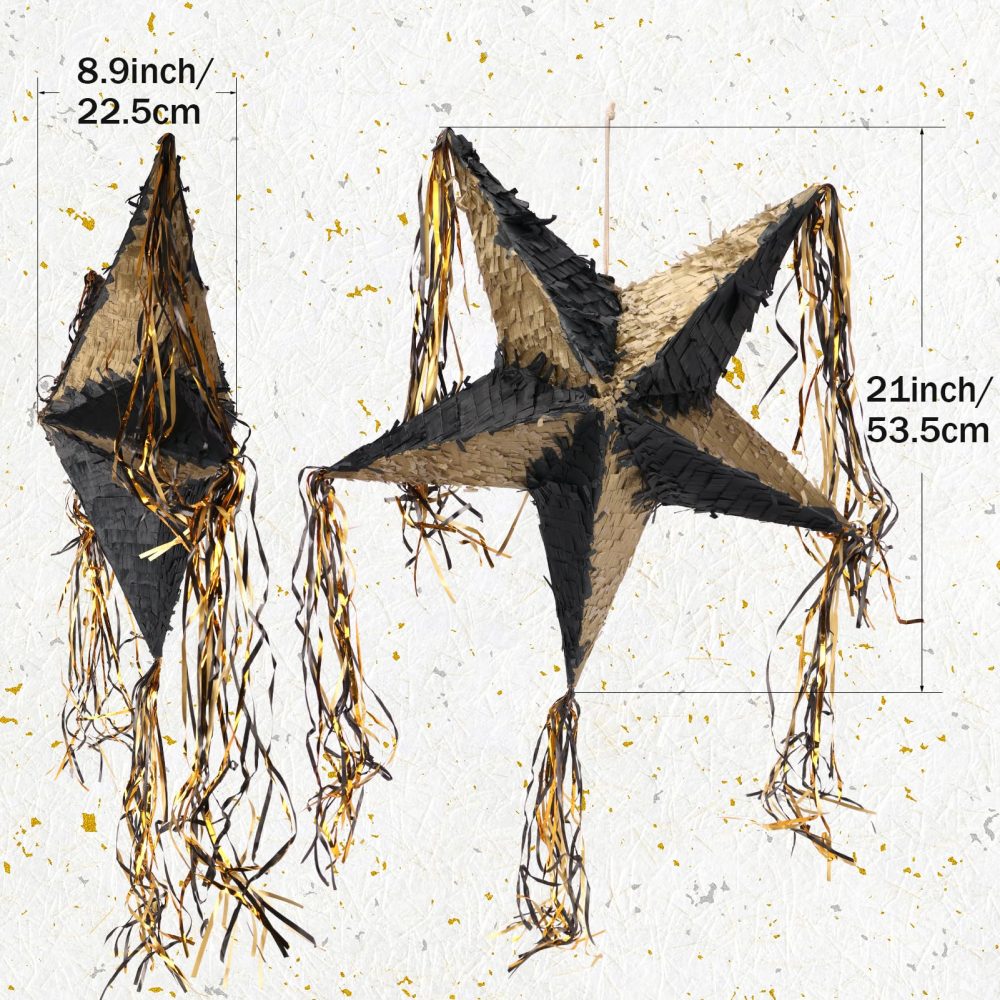 Auihiay Black Gold Star Piñata, Foldable Pinata for Boys and Girls, Fashion Star Pinatas for New Year, Birthday Party, Anniversary, Mexican Taco Party - Image 5