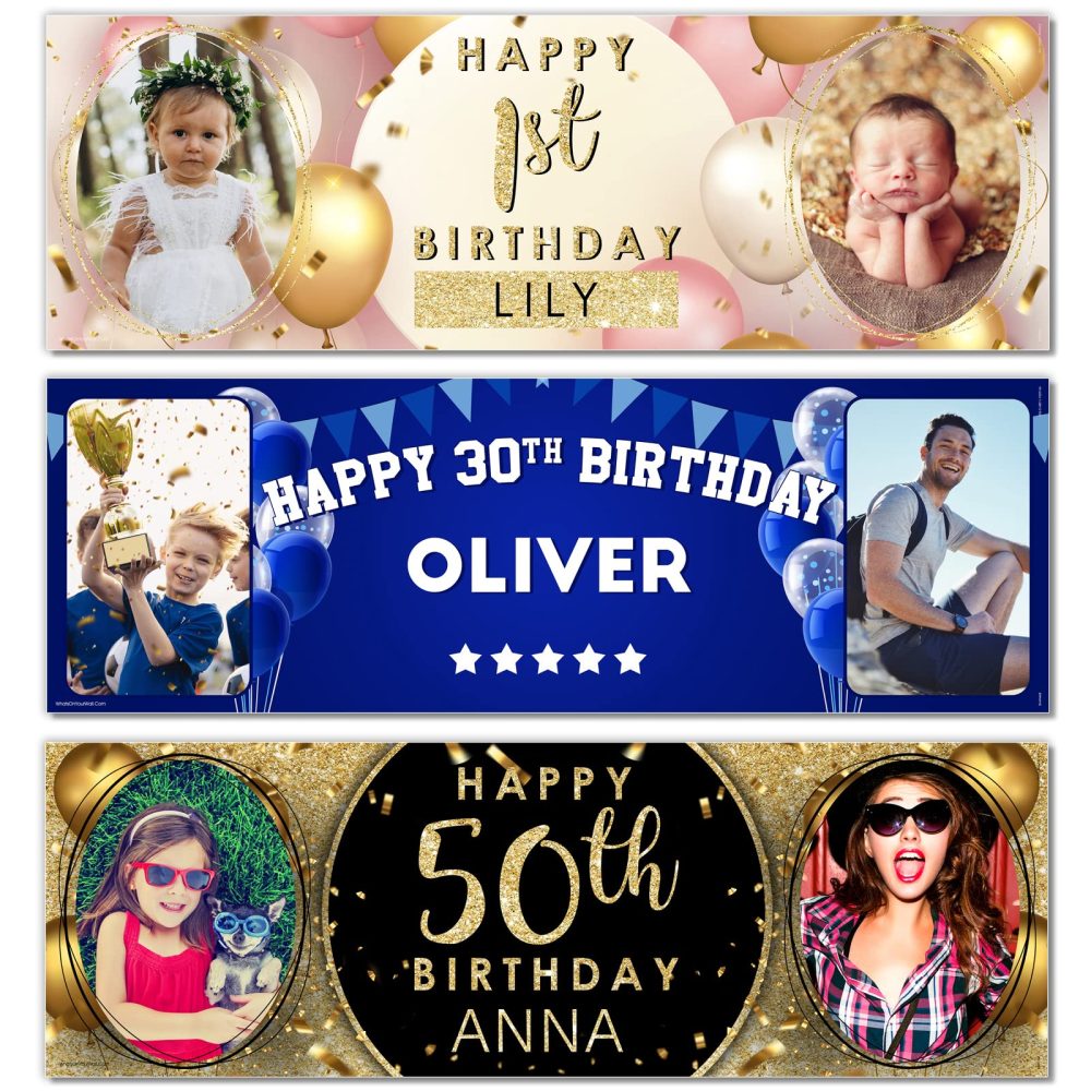 1 x 6FT Large Banner | Happy Birthday Personalised Photo Birthday Banners | 21st 50th 60th 40th 16th 70th 30th 80 18th | Birthday Decorations for him | Birthday Banners for him | Blue