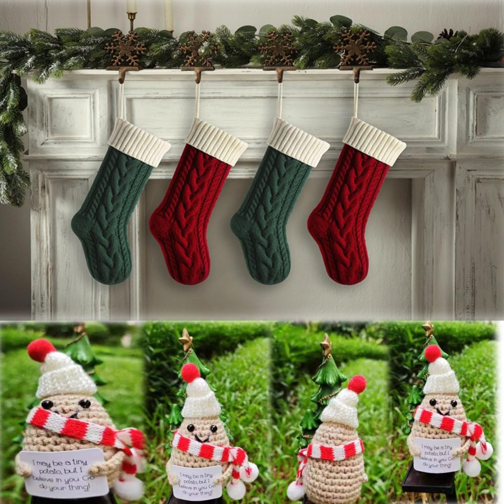 Leyiteng Christmas Cute Stuff,Emotional Support Potato, Christmas Xmas Eve Box Party Bag Stocking Fillers,Mini Inspirational Good Luck Gifts Funny Knitted Wool Doll Gift for Adults Women Home Office - Image 4