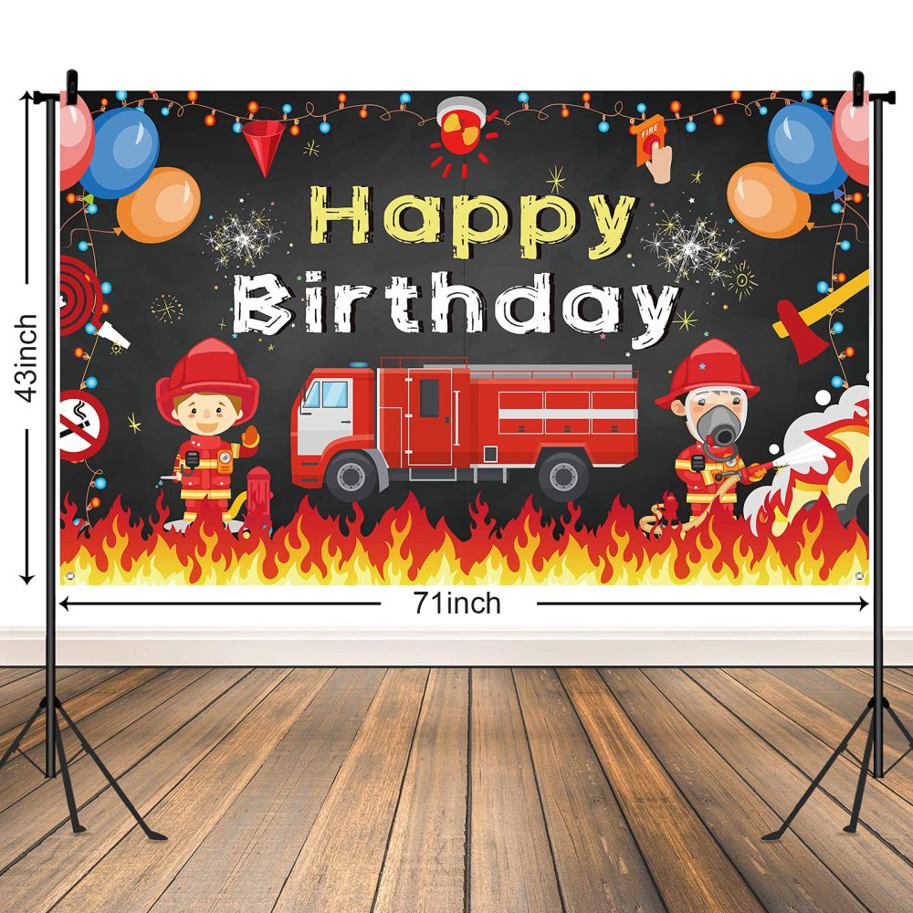 Firetruck Birthday Party Supplies Decorations Firetruck Theme Backdrop Background Banner for Boys Girls Birthday Party Favor Fireman Firefighter Red Firetruck Kids Party Photo Booth Cake Table Decor - Image 7