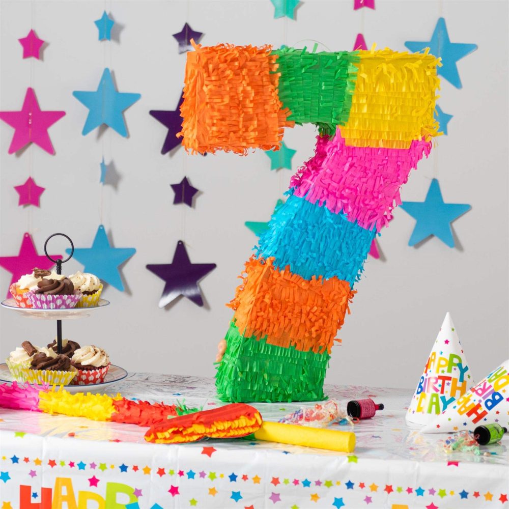 Fax Potato Number 7 Cardboard Pinata, Stick and Blindfold Set - Fill Your Own Kids Large Party Accessory Decoration - W35cm x D7.5cm x H50cm - Image 5