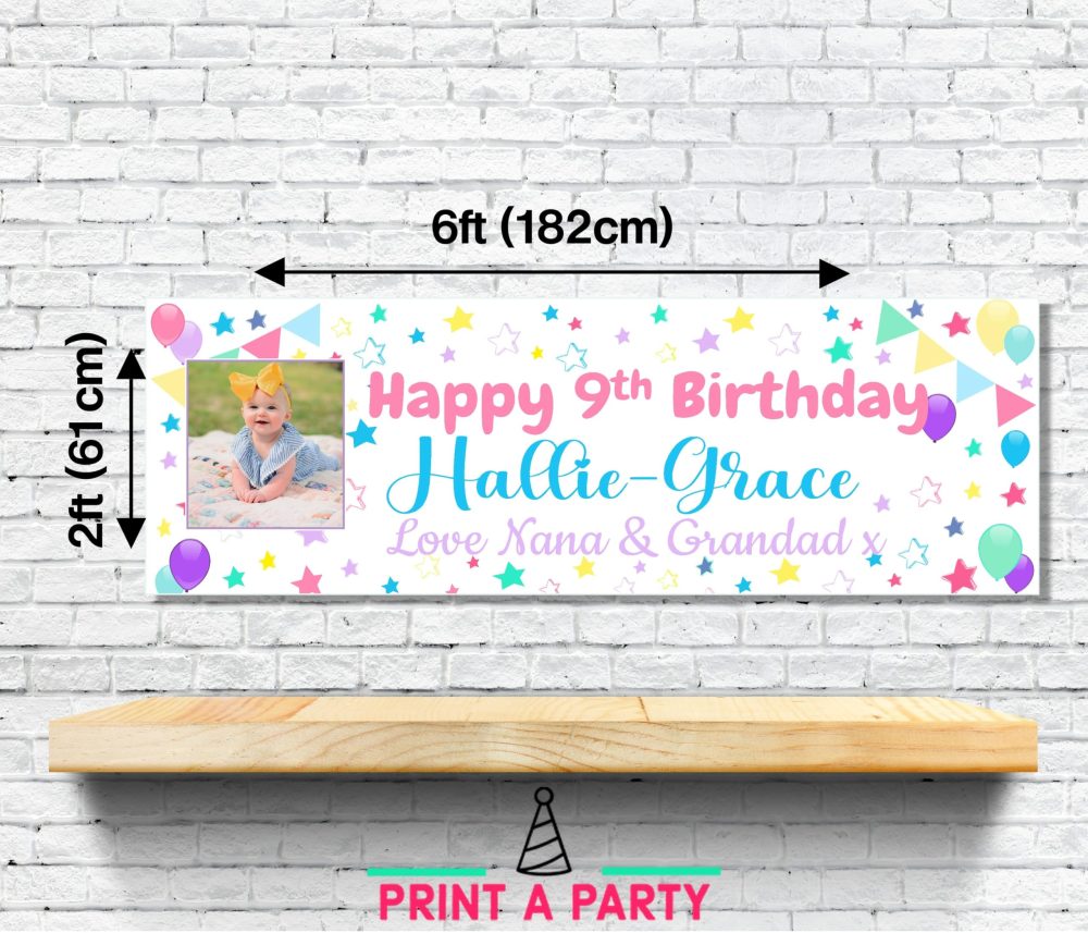 Large Personalised Banner Any Occasion Name with Photo for Men Women Boys Girls (6ftx2ft with PHOTO, Pastel Stars) - Image 6