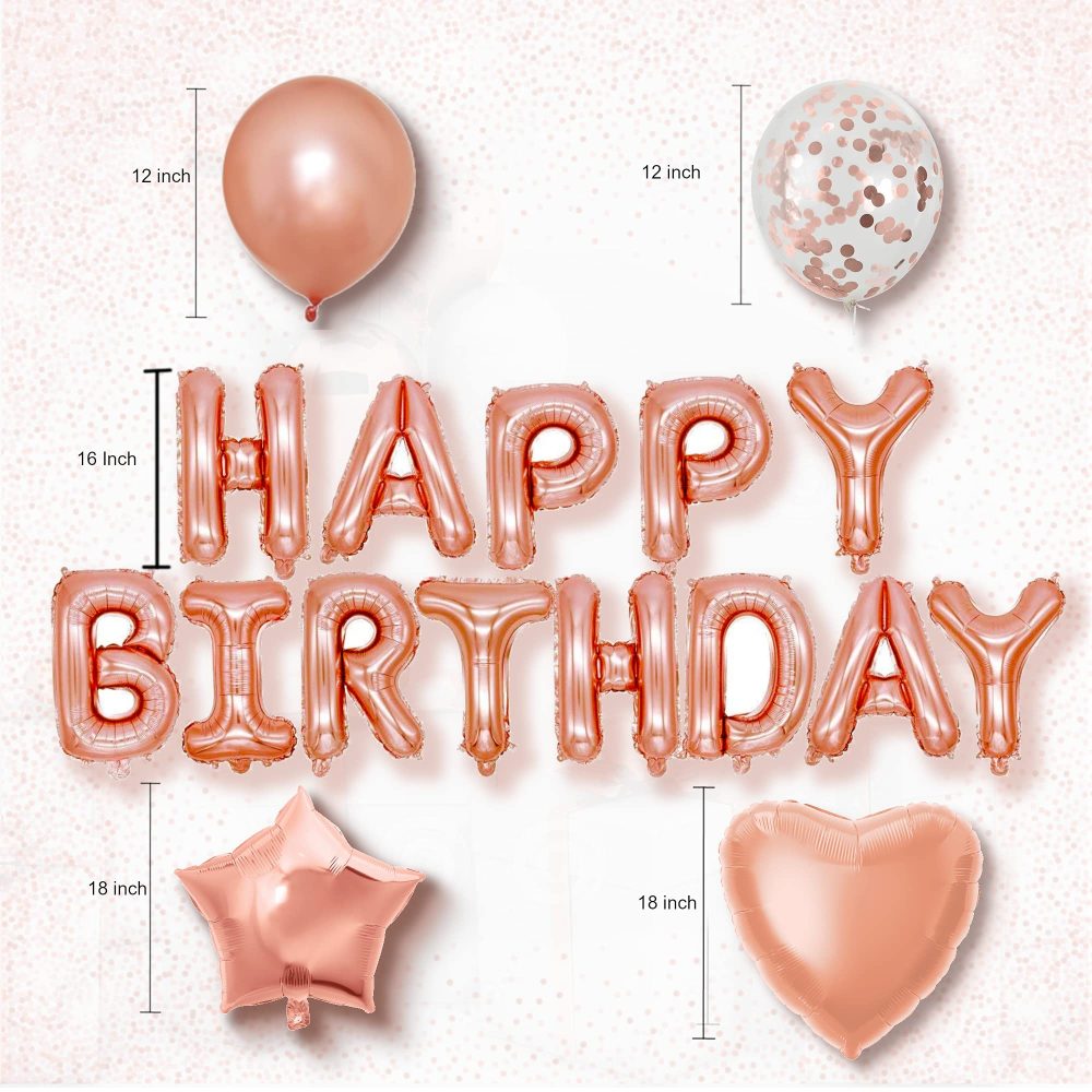 Areebz 82pc Rose Gold Birthday Party Decorations, Happy Birthday decoration banner Latex Confetti Star Heart foil Balloons tassel curtain tablecloth for Girls Women Party Supplies - Image 5