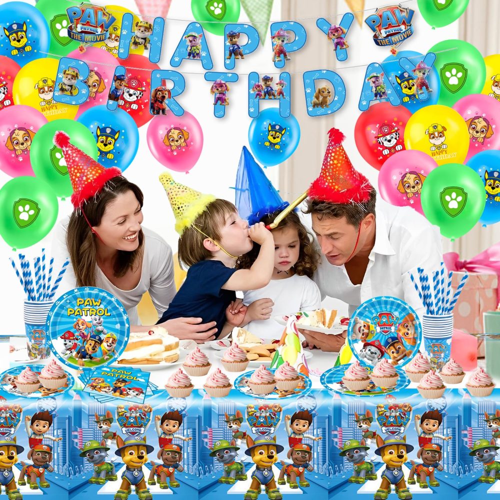 WD1. yumcute 82Pcs Supplies Set+Party Ballons, Party Tableware Set, Reusable Birthday Party Paper Plates Cups Napkins and Tablecloth Sets Kids Birthday Decorations for 20 Guests - Image 3