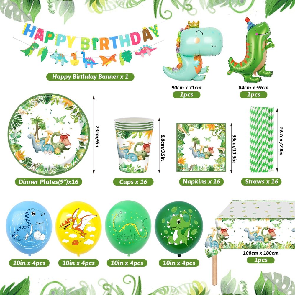 yosiio Dinosaur Party Tableware Set, 16 Guests Dinosaur Birthday Decoration Set, Party Supplies Paper Plates Cups Napkins Table Cloth Balloons for Kids' Birthday Baby Shower - Image 7