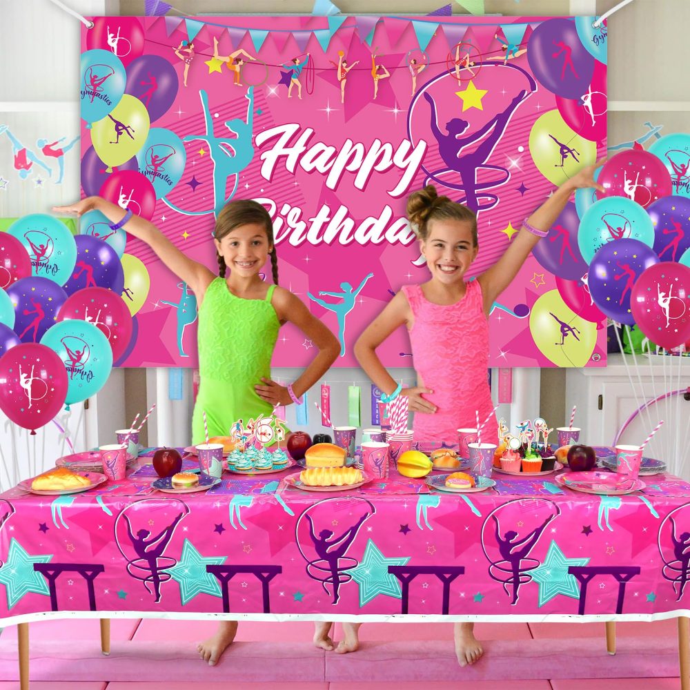 Gymnastics Birthday Party Decorations, Gymnastics Happy Birthday Backdrop, Tableware, Tablecloth, Balloons, Gymnastics Birthday Party Supplies for Your Little Dance Gymnasts, Baby Shower, Serves 20 - Image 7