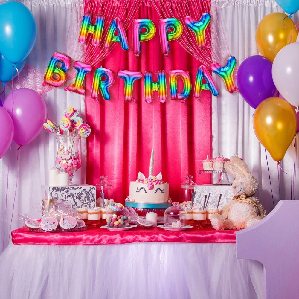 16 Inch Happy Birthday Balloon Banner Rainbow Self Inflating Metallic Aluminum Foil Letter Balloons Ribbon Included for Kids Adults Wedding Festival Holiday Party Decorations - Image 5