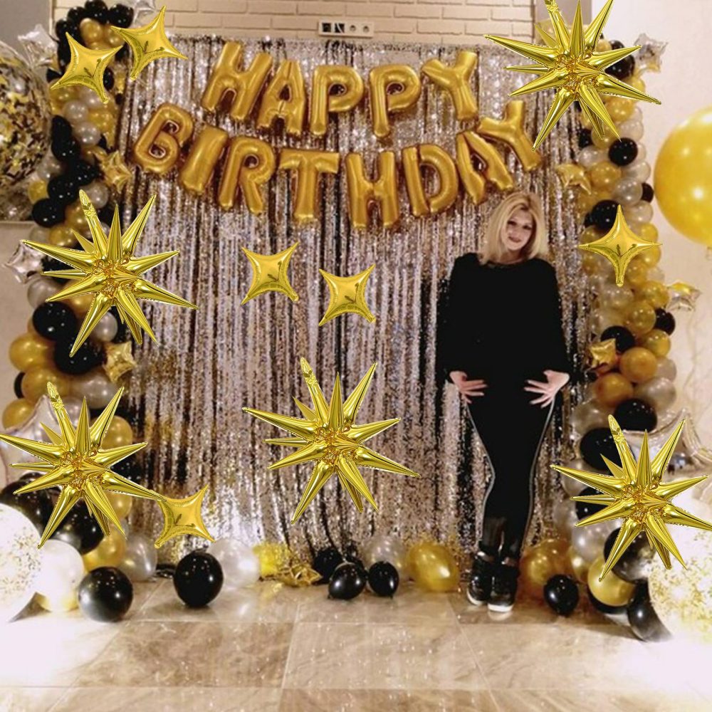 12PCS Gold Star Balloons, Gold Explosion Star Balloons Aluminum Foil Balloons Spike Balloons for Birthday, Baby Shower, Bachelorette Party, Disco Party Decorations Supplies - Image 6