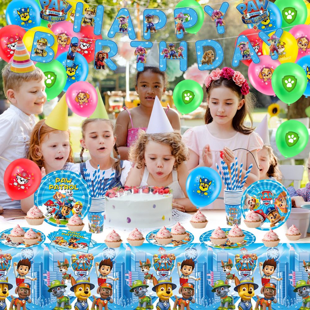 WD1. yumcute 82Pcs Supplies Set+Party Ballons, Party Tableware Set, Reusable Birthday Party Paper Plates Cups Napkins and Tablecloth Sets Kids Birthday Decorations for 20 Guests - Image 2