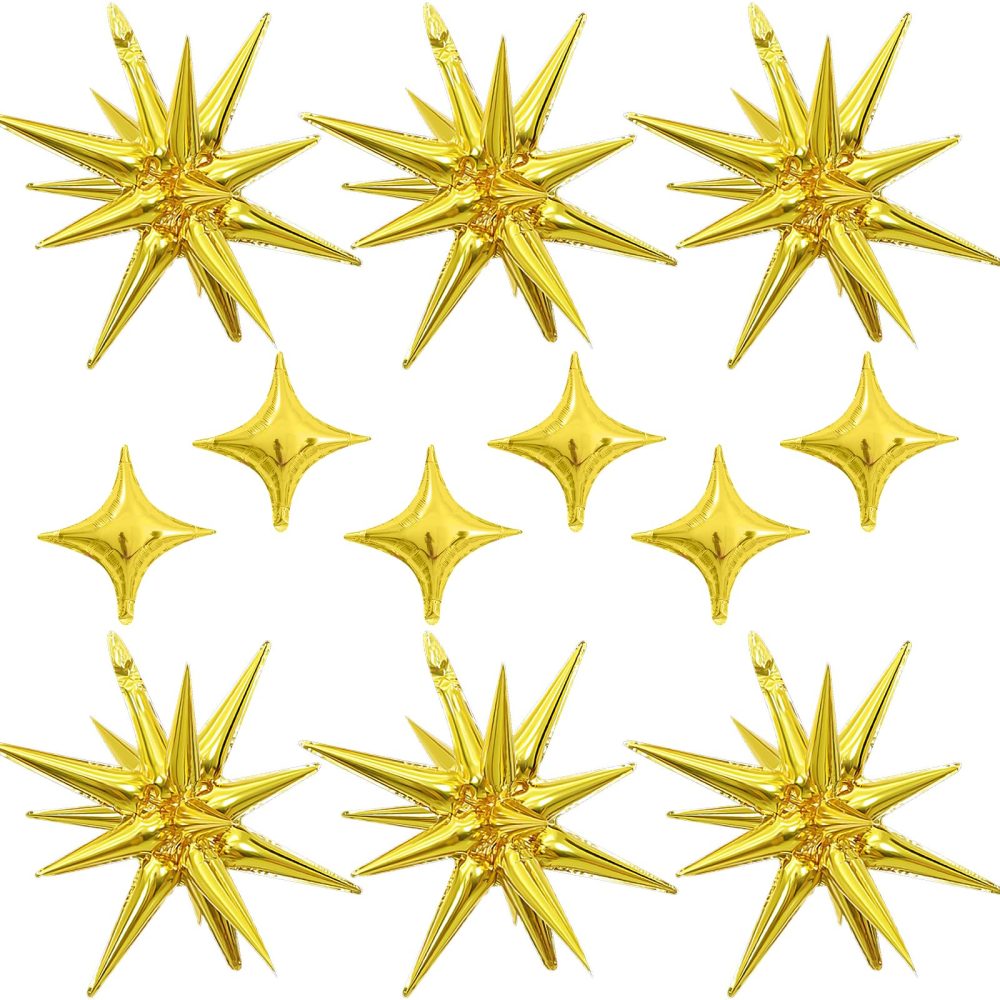 12PCS Gold Star Balloons, Gold Explosion Star Balloons Aluminum Foil Balloons Spike Balloons for Birthday, Baby Shower, Bachelorette Party, Disco Party Decorations Supplies