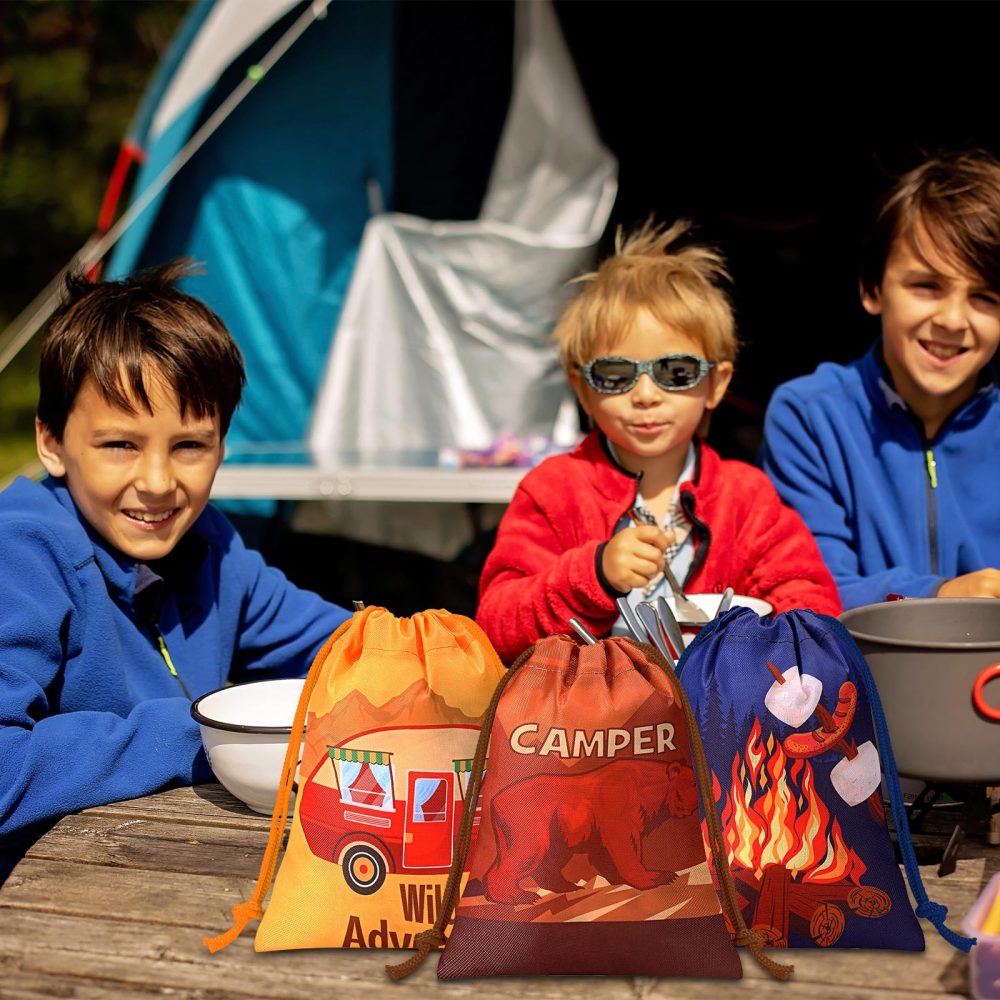 Cunno 24 Pieces Camping Party Favor Bags Camping Gift Treat Bags Camper Theme Goodie Candy Bags Camping Adventure Drawstring Bags for Birthday Hiking Camp Adventure Party Supplies - Image 4