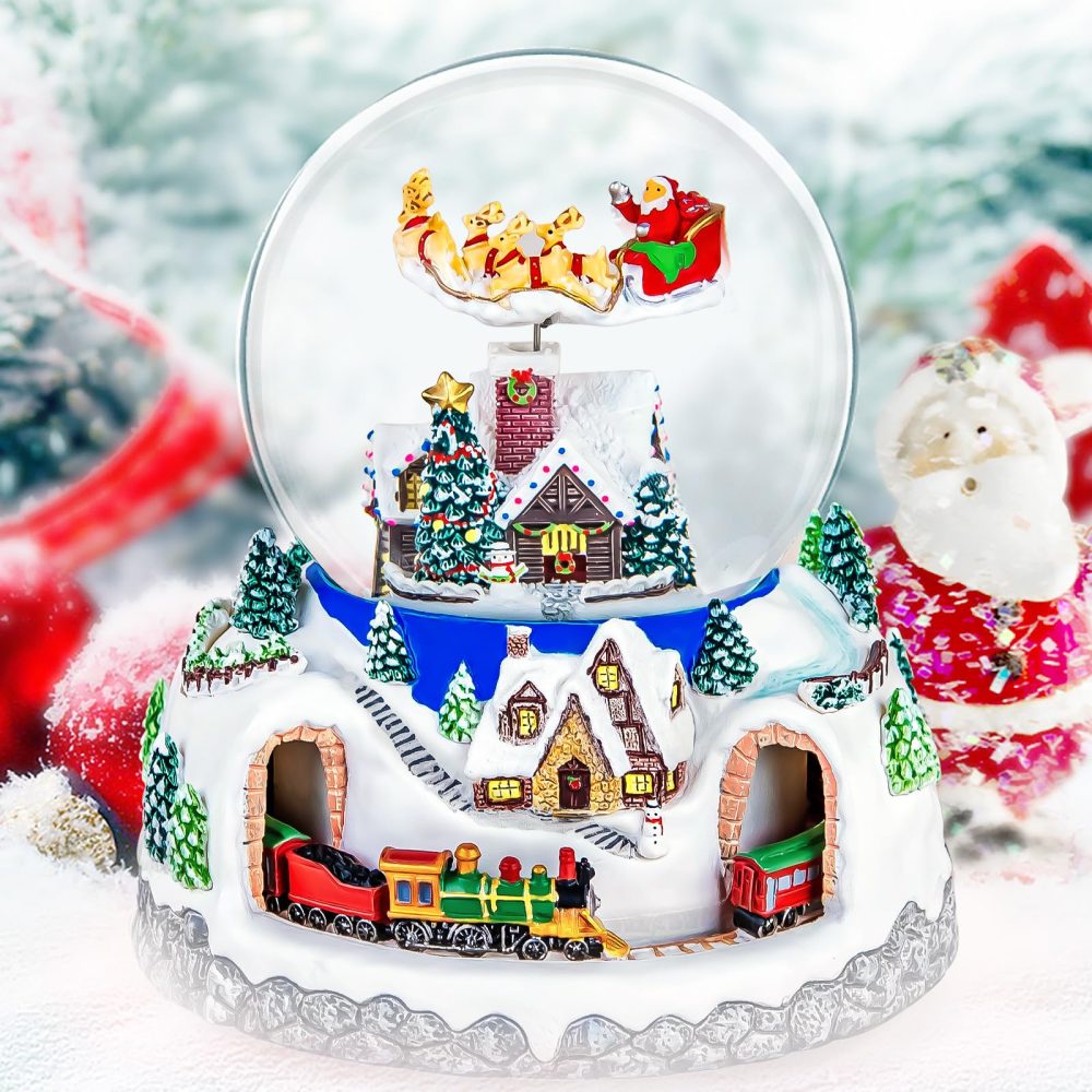 Christmas Music Box Snow Globe Gift, Musical Rotating Santa Claus with Train in Village Glitter Gifts for Wife Mom Girlfriend Daughter Son Granddaughter, Xmas Music Box Play 48 Christmas Songs - Image 3