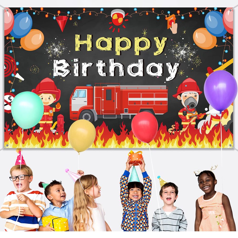 Firetruck Birthday Party Supplies Decorations Firetruck Theme Backdrop Background Banner for Boys Girls Birthday Party Favor Fireman Firefighter Red Firetruck Kids Party Photo Booth Cake Table Decor - Image 4