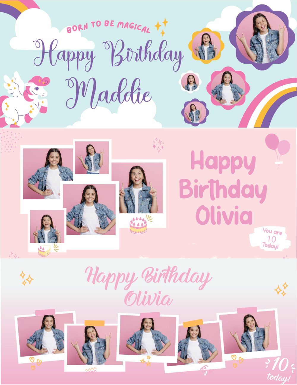 Hippowarehouse Happy birthday Banner Girls Personalised 5ft x 2ft Custom Image name 5 photos