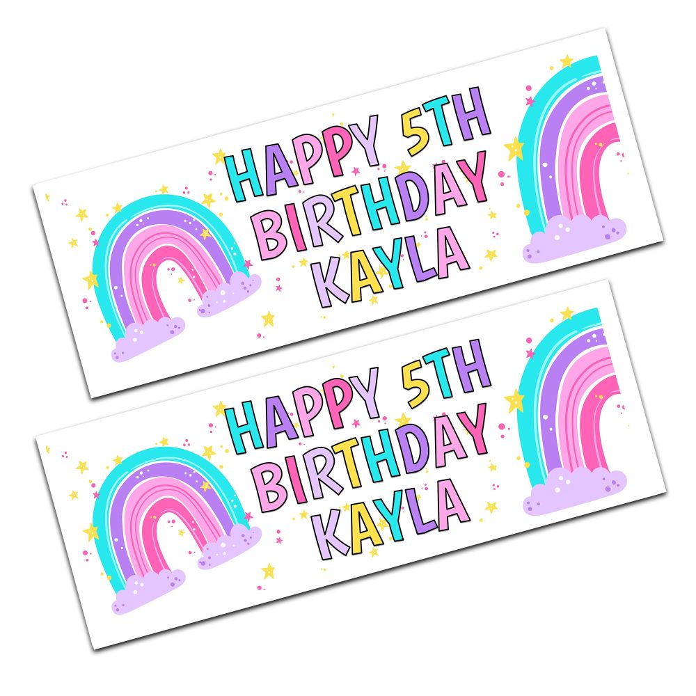 x2 Girls Personalised Happy Birthday Name Age Banners - Image 2