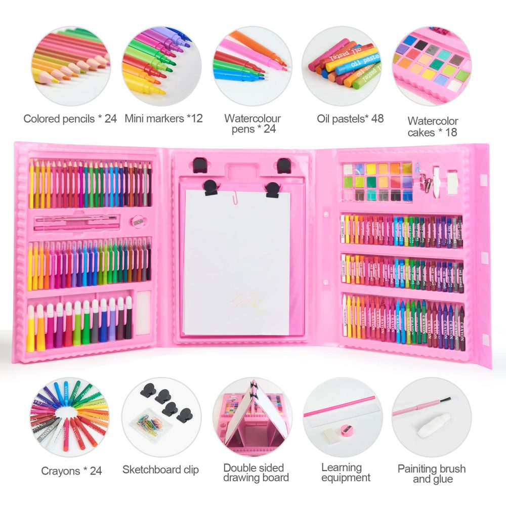 TOMMYHOME Drawing Kit 208PCS Deluxe Colouring Art Set for Kids 6-12 Drawing & Painting Set with Watercolour Drawing Colouring Pencils for Children Kid Girls Boys - Image 6