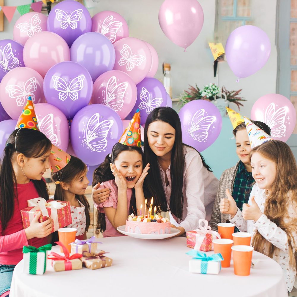 Butterfly Balloons, 52 PCS 12 Inch Pink Purple Butterfly Printed Balloons, Maca Pink Maca Purple Butterfly Theme Birthday Balloons for Baby Shower Girls Women Wedding Party Decorations - Image 5