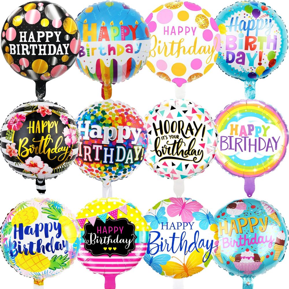 36PCS Happy Birthday Foil Balloons, 18" Round Mylar Helium Balloon Floating Inflatable Birthday Balloons for Birthday Parties Baby Shower Decoration Supplies
