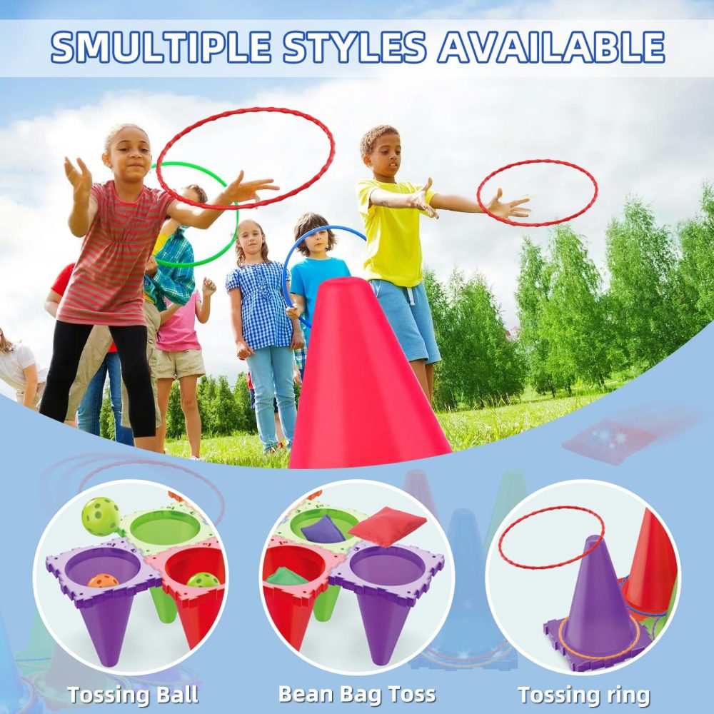 Bean Bag Toss Garden Game Toys for Kids - Light Up 3 in 1 Carnival Games Set, Cones Bean Bags Ring Toss, Outdoor Games Play Equipment for Kids Family Garden Toys Birthday Party Sports Day - Image 5