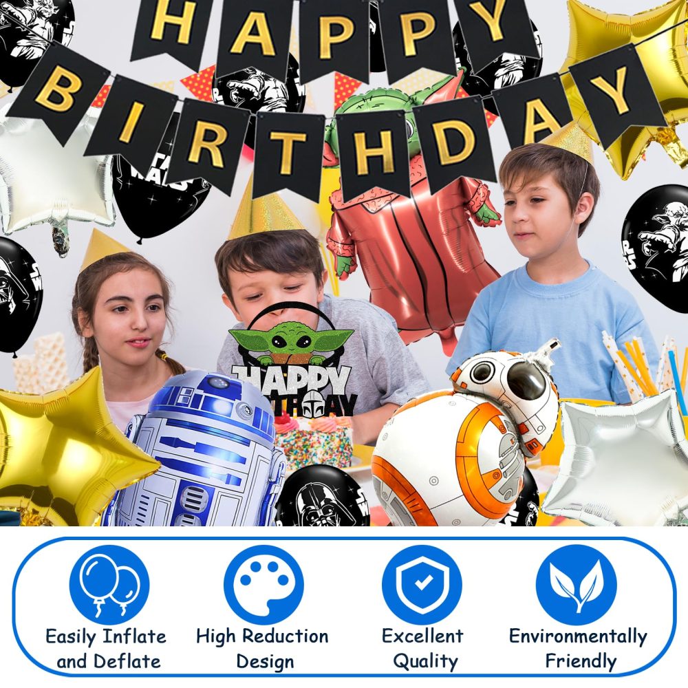 21PCS S-tar Wars Party Balloons, Cartoon Yoda Foil Balloons Wars Theme Birthday Party Decorations Set with Banner Cake Toppers Latex Balloons, Wars Birthday Party Supplies for Kids Boys Girls - Image 6