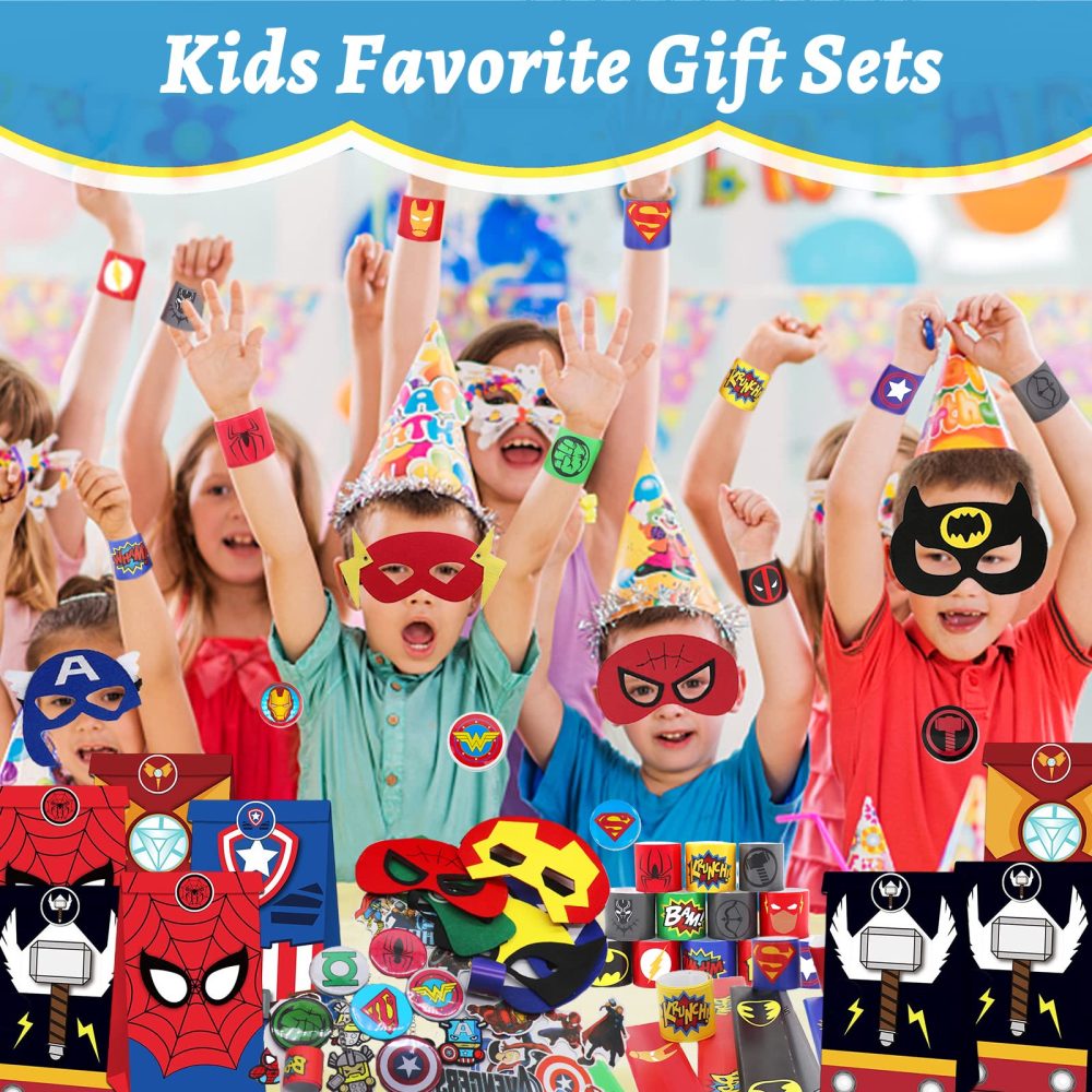 Beamely 110Pcs Avenger Party Bag Fillers for Kids Boys Girls, Superhero Theme Assorted Pinata Toys with Slap Bands Masks Stickers Keychains Gift Bags Badges Lucky Dip Prize Favours for Birthday - Image 2