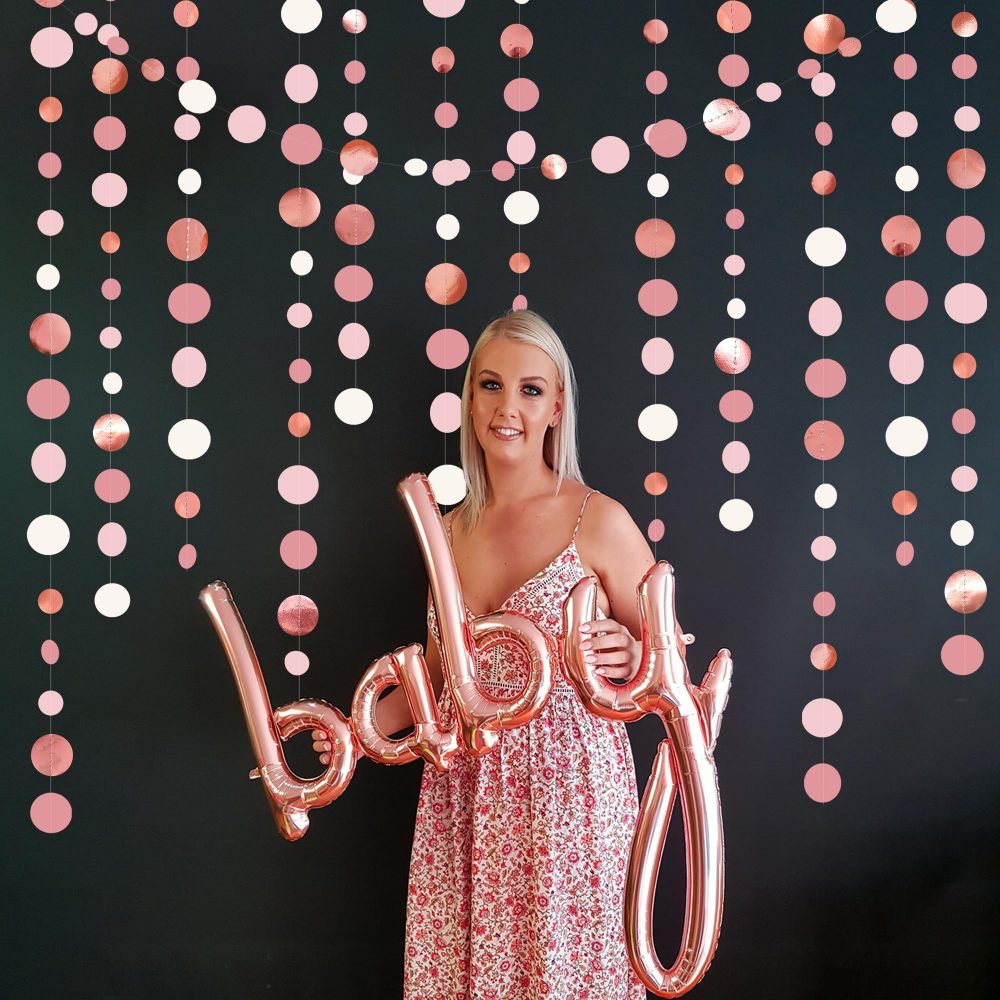 46Ft Rose Gold Blush Pink Circle Dots Garland Party Decorations Dusty Pink Hanging Paper Polka Dots Streamer for Birthday Wedding Bridal Shower Anniversary Bachelorette Engagement Baby Shower Decor - Image 5