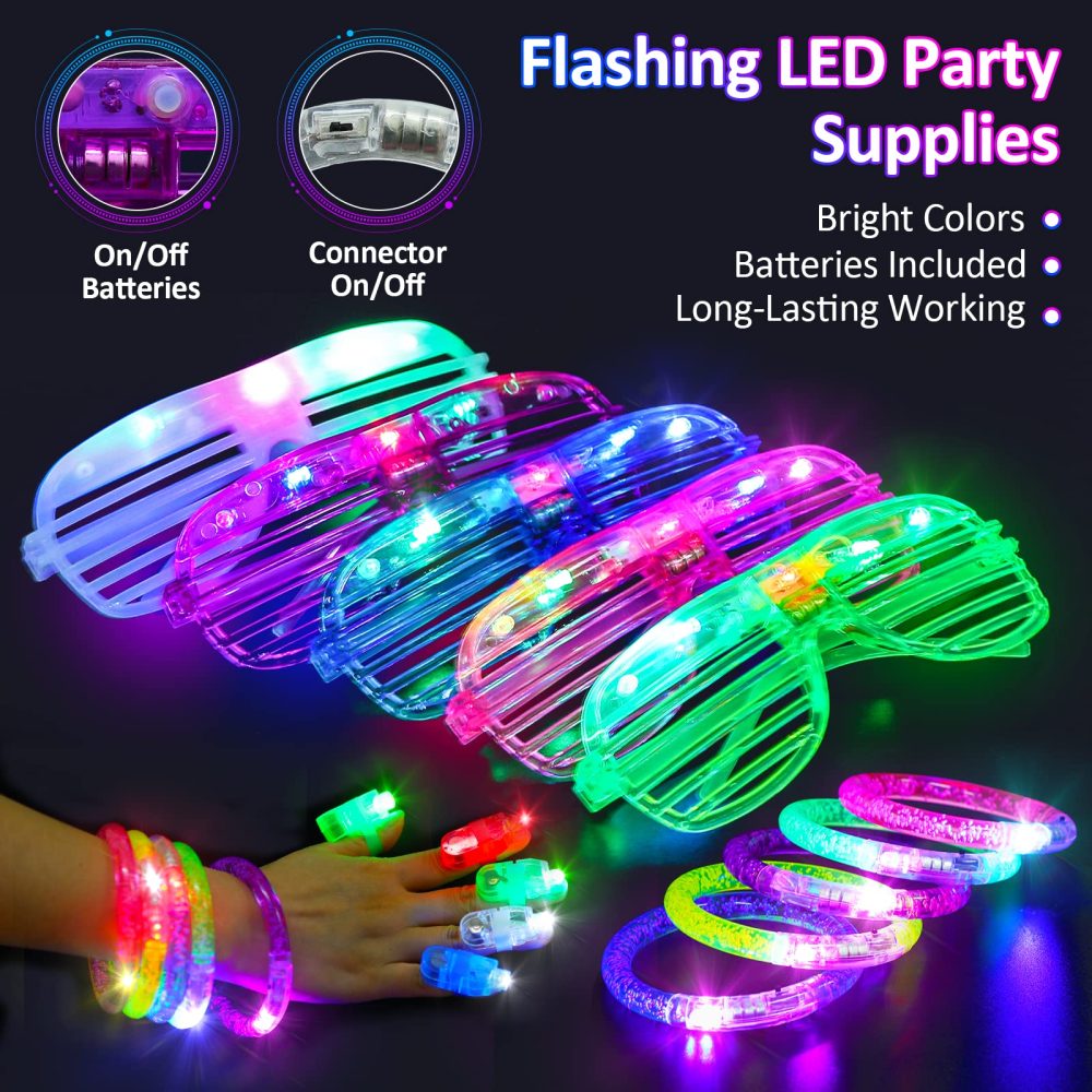 Light Up Toys Party Bag Fillers for Kids - Glow Party Supplies 65 Pack Led Birthday Party Favors for Kids Boys Girls, 5 Light Up Glasses 10 Bracelets 5 Flashing Headbands 5 Necklaces 40 Finger Lights - Image 6