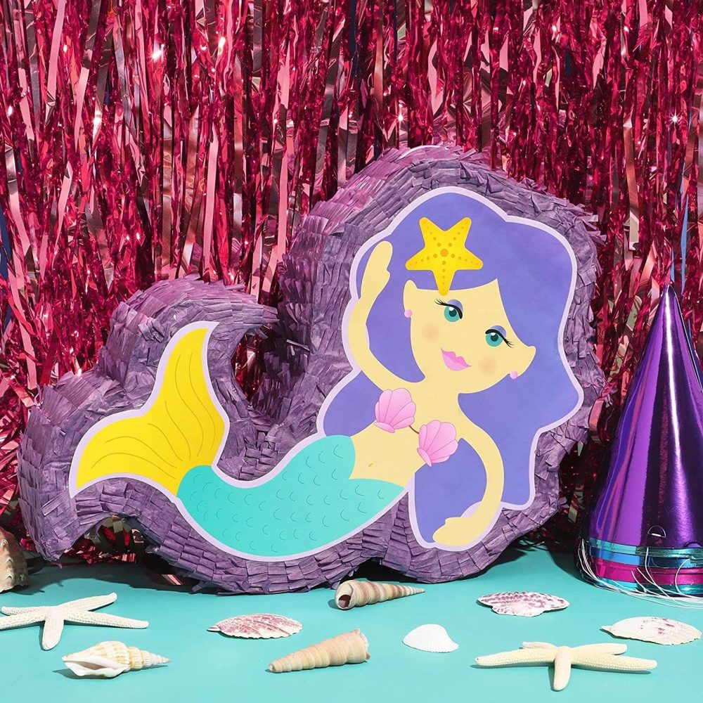 Mermaid Pinata for Girls Under the Sea Birthday Party Decorations (Small, 40.1 x 29.2 x 7.9 cm) - Image 7