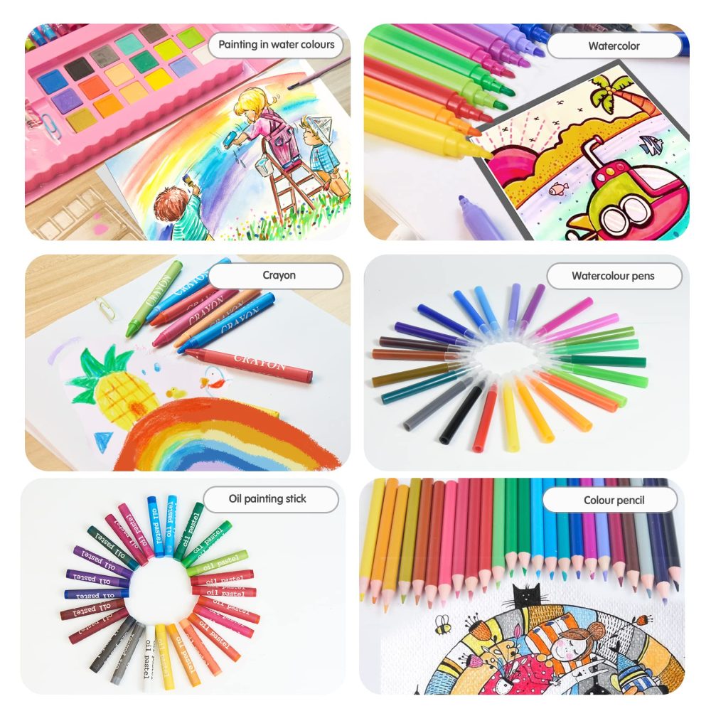 TOMMYHOME Drawing Kit 208PCS Deluxe Colouring Art Set for Kids 6-12 Drawing & Painting Set with Watercolour Drawing Colouring Pencils for Children Kid Girls Boys - Image 4