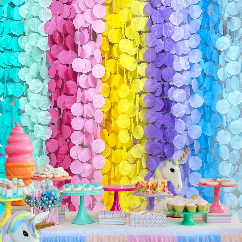 256Ft Ombre Unicorn Tissue Paper Streamer Pastel Big Circle Dots Hanging Garland Backdrop Polka Dot Bunting Banner for Macaron Birthday Wedding Bachelorette Engagement Bridal Baby Shower Party Decor - Image 4