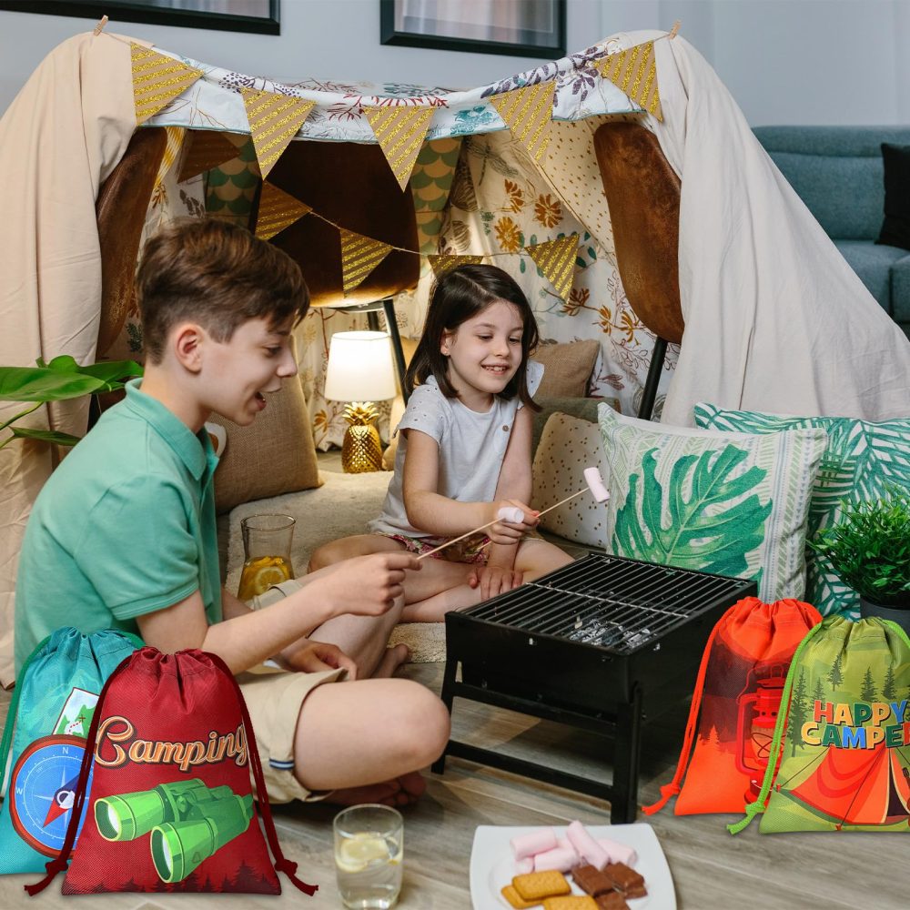 Cunno 24 Pieces Camping Party Favor Bags Camping Gift Treat Bags Camper Theme Goodie Candy Bags Camping Adventure Drawstring Bags for Birthday Hiking Camp Adventure Party Supplies - Image 2