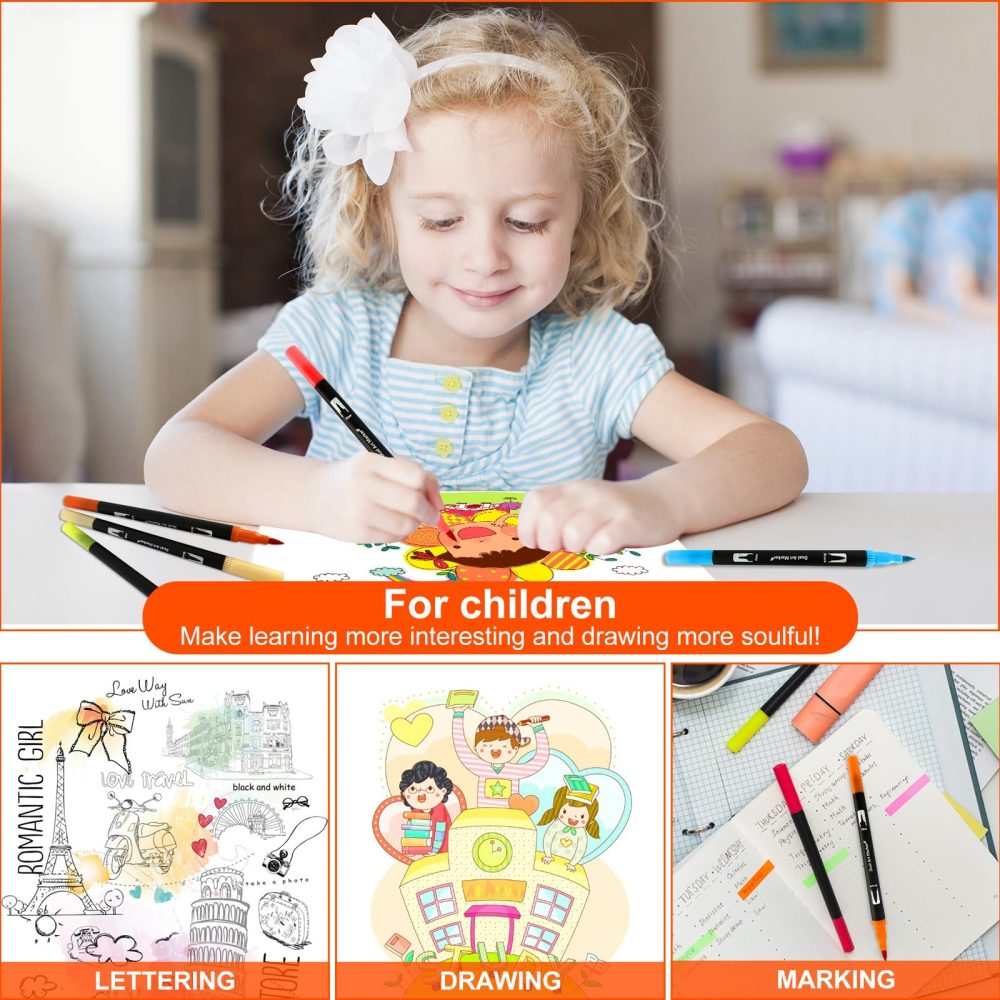 LUCKLING Colouring Pens For Adults/Kids, 72 Washable Felt Tip Pens For Children,Felt Tips Brush Pens Art Set For School Supplies,Coloured/Coloring Pens For Kids Art Set 72 - Image 5