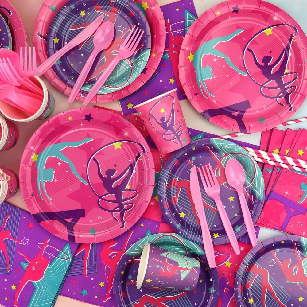 Gymnastics Birthday Party Decorations - Gymnastics Theme Party Supplies for Your Little Dance Gymnasts with Gymnastics Tablecloth, Plates, Napkins, Tableware, Serves 20 - Image 2
