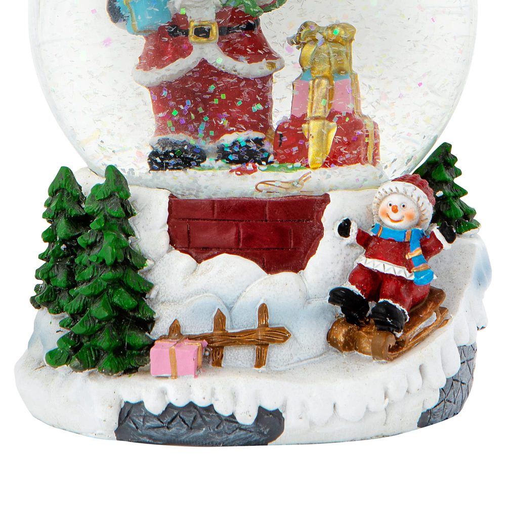 Celebright Christmas Musical Snow Globe - Plays 8 Songs Including Jingle Bells & Lights Up with Changing LED Colours - Large 14cm (Santa & Child Sledging) - Image 5