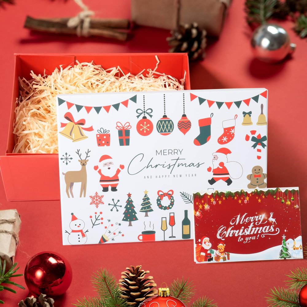 Christmas Boxes with Lids Large Christmas Eve Gift Boxes Christmas Eve Box, 280 X 207 X 100 mm Gift Boxes for Presents, Empty Christmas Box with Ribbon Card for Christmas Party Favor Supplies - Image 3