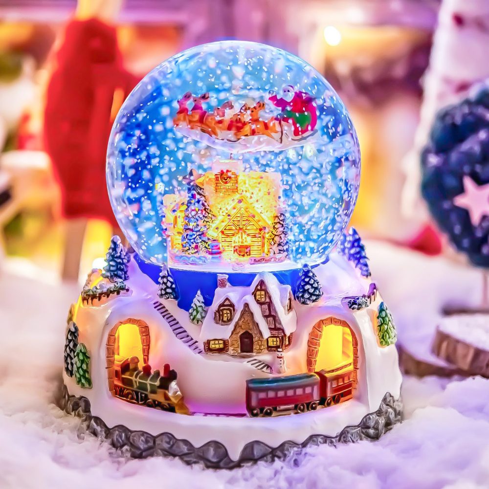 Christmas Music Box Snow Globe Gift, Musical Rotating Santa Claus with Train in Village Glitter Gifts for Wife Mom Girlfriend Daughter Son Granddaughter, Xmas Music Box Play 48 Christmas Songs - Image 8