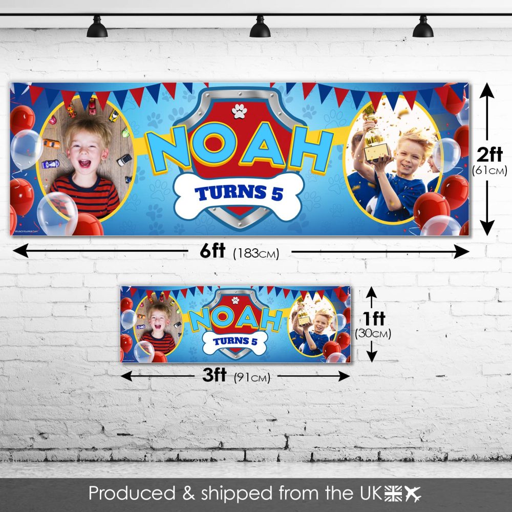 2 x 3FT Small Banner | Personalised Happy Birthday Photo Banners | Personalised Banners Birthday | Birthday Banners for Girls | Birthday Banners for Boys | Kids Party Decorations | Paw Blue - Image 3