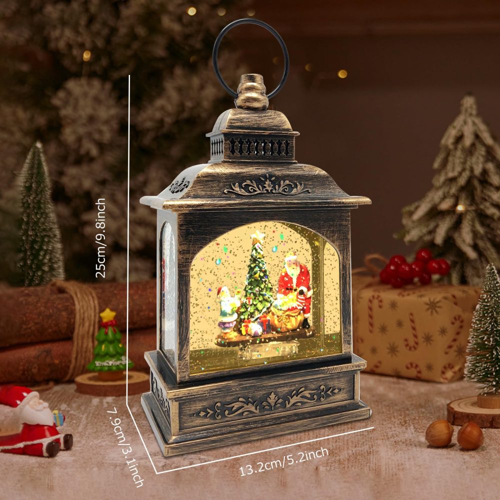 Marsyu Christmas Lantern Musical Christmas Snow Globes USB&Battery Powered Rotating Glittering Water Lanterns with Timer Vintage Christmas Decorations Home Décor Gifts (Santa Tree Little Girl Scene) - Image 3