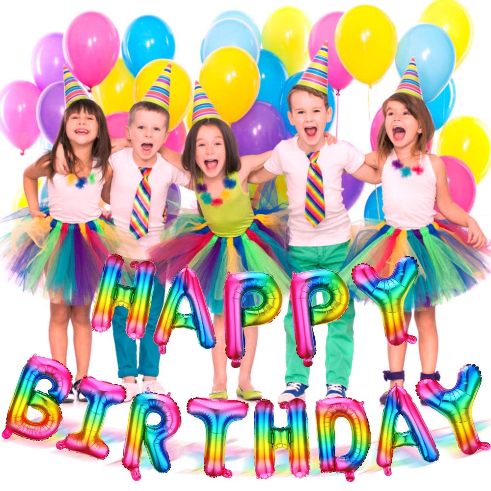 16 Inch Happy Birthday Balloon Banner Rainbow Self Inflating Metallic Aluminum Foil Letter Balloons Ribbon Included for Kids Adults Wedding Festival Holiday Party Decorations - Image 4