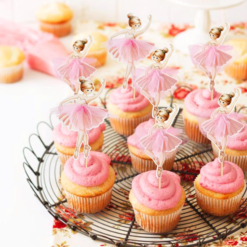 24 Pcs Ballerina Cupcake Toppers Pink Ballet Girl Cupcake Toppers Ballet Cupcake Decoration Picks for Ballerina Theme Baby Shower Birthday Party Cake Decoration Supplies - Image 4