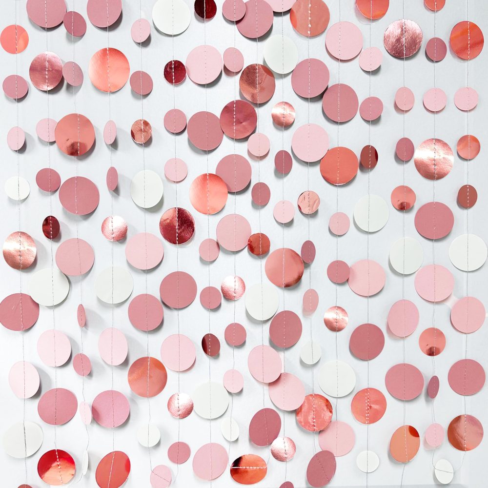 46Ft Rose Gold Blush Pink Circle Dots Garland Party Decorations Dusty Pink Hanging Paper Polka Dots Streamer for Birthday Wedding Bridal Shower Anniversary Bachelorette Engagement Baby Shower Decor - Image 2