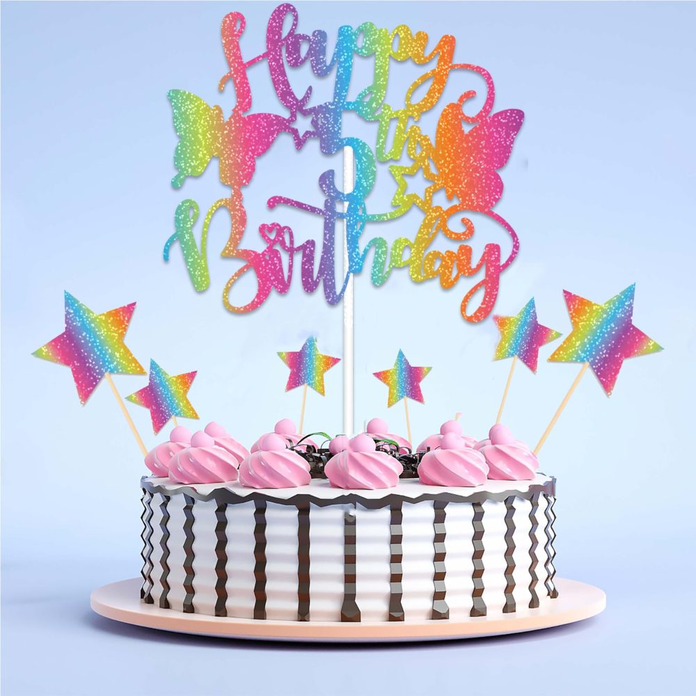 Joyeah Happy 5th Birthday Butterfly Cake Decorations, Butterfly Cake Topper Colorful Butterfly Cake Toppers Butterfly Cupcake Topper for Girls Birthday Wedding Party Fairy - Image 3