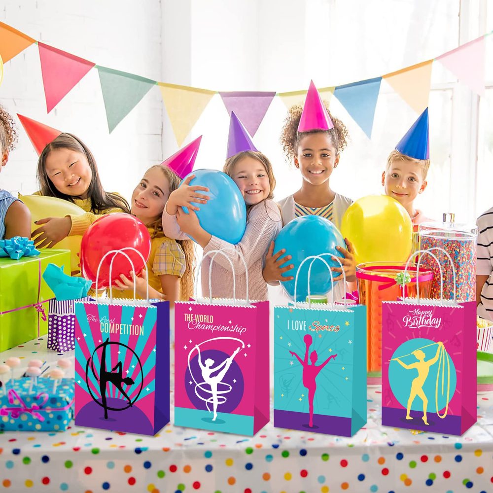 16 PCS Gymnastics Party Bags With Handles Gymnastics Birthday Party Supplies Gymnastics Party Favors Gymnastics Gifts For Girls Boys Teens Gymnasts Coach Gymnastics Party Decorations - Image 2