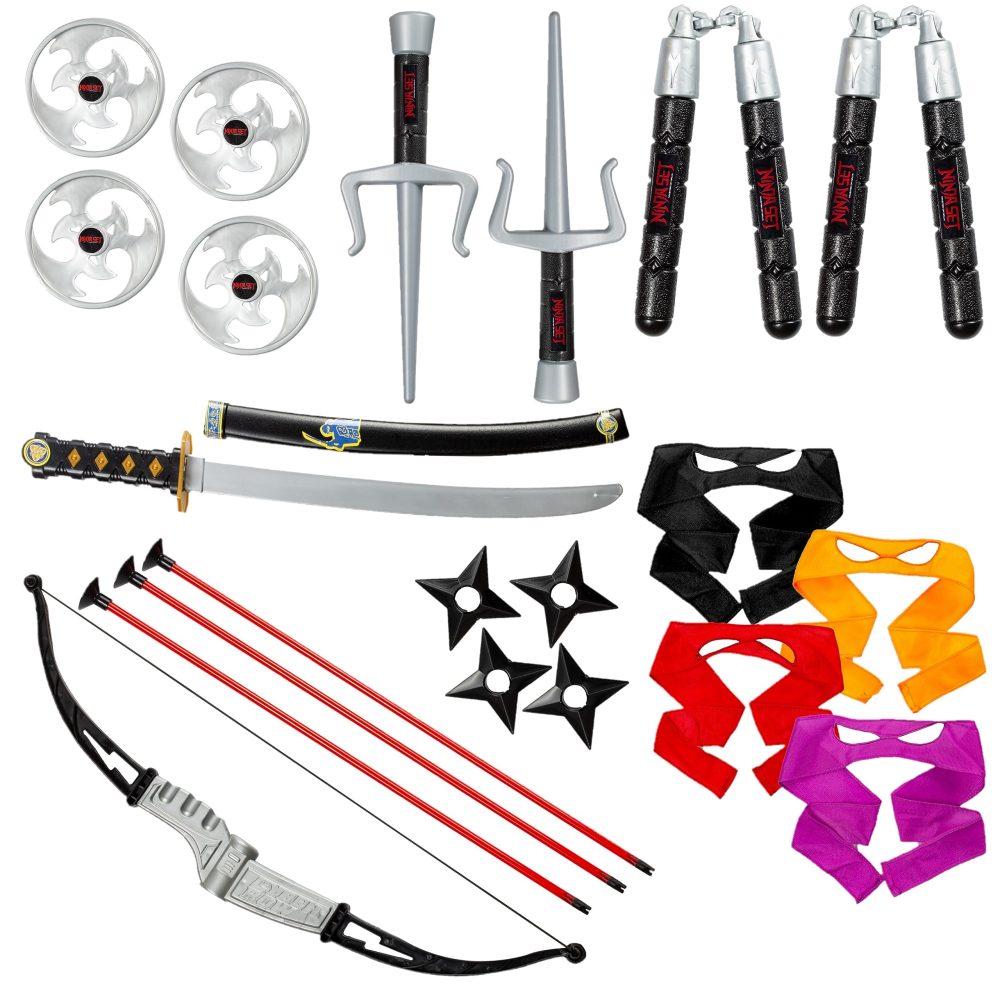 Dress Up America Ninja Weapons Kit For Kids - Ninja Toys Set Includes Katana, Bow & Arrow, Eye Masks & More - Ninja Warrior Costume Accessory Set For Kids