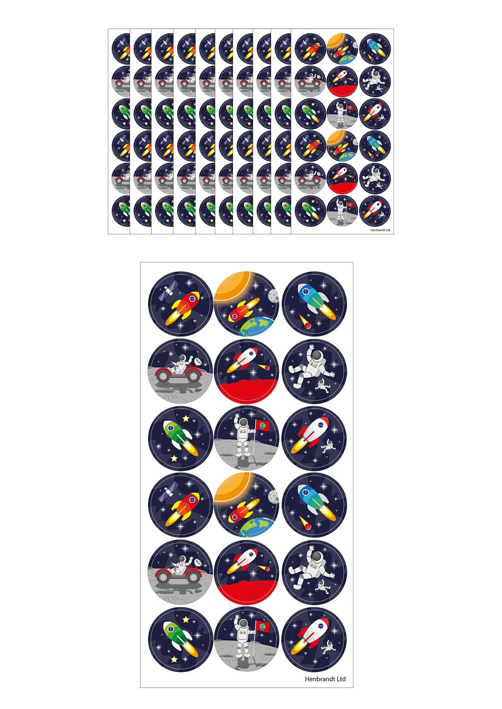 HENBRANDT Large Space Stickers 180 Assorted Outer Rocket Astronaut Teachers School Reward Arts and Crafts for Kids Birthday Party Bag Favours Loot Fillers Lucky Dip (N51751)