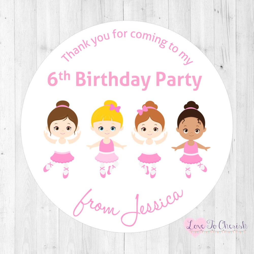 Ballerina & Friends Girl's Personalised Birthday Party Stickers - Ballet Gift Tags/Labels for Party Bags or Sweet Cones (24 Stickers x 45mm) - Image 2