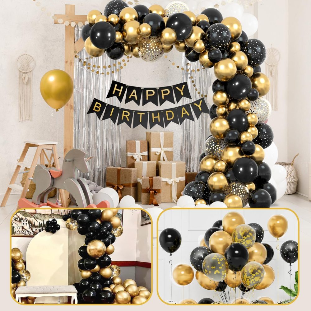 WenYa Black Gold Birthday Balloons Set, Birthday Party Balloons Kit, Black Gold Balloons for Women Men Boys Girls Birthday Party Decoration, Wedding, Graduation, Anniversary, Retirement, New Year - Image 3