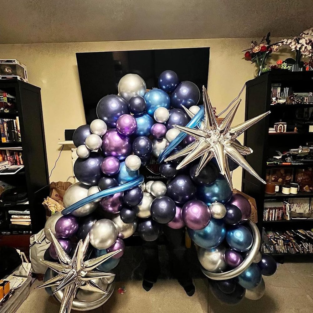 Outer Space Balloons, 12 Inches Galaxy Blue Purple Balloons with Metallic Black Silver Balloons, Outer Space Party Decorations for Kids Boys Astronaut Space Birthday Party Decorations - Image 2